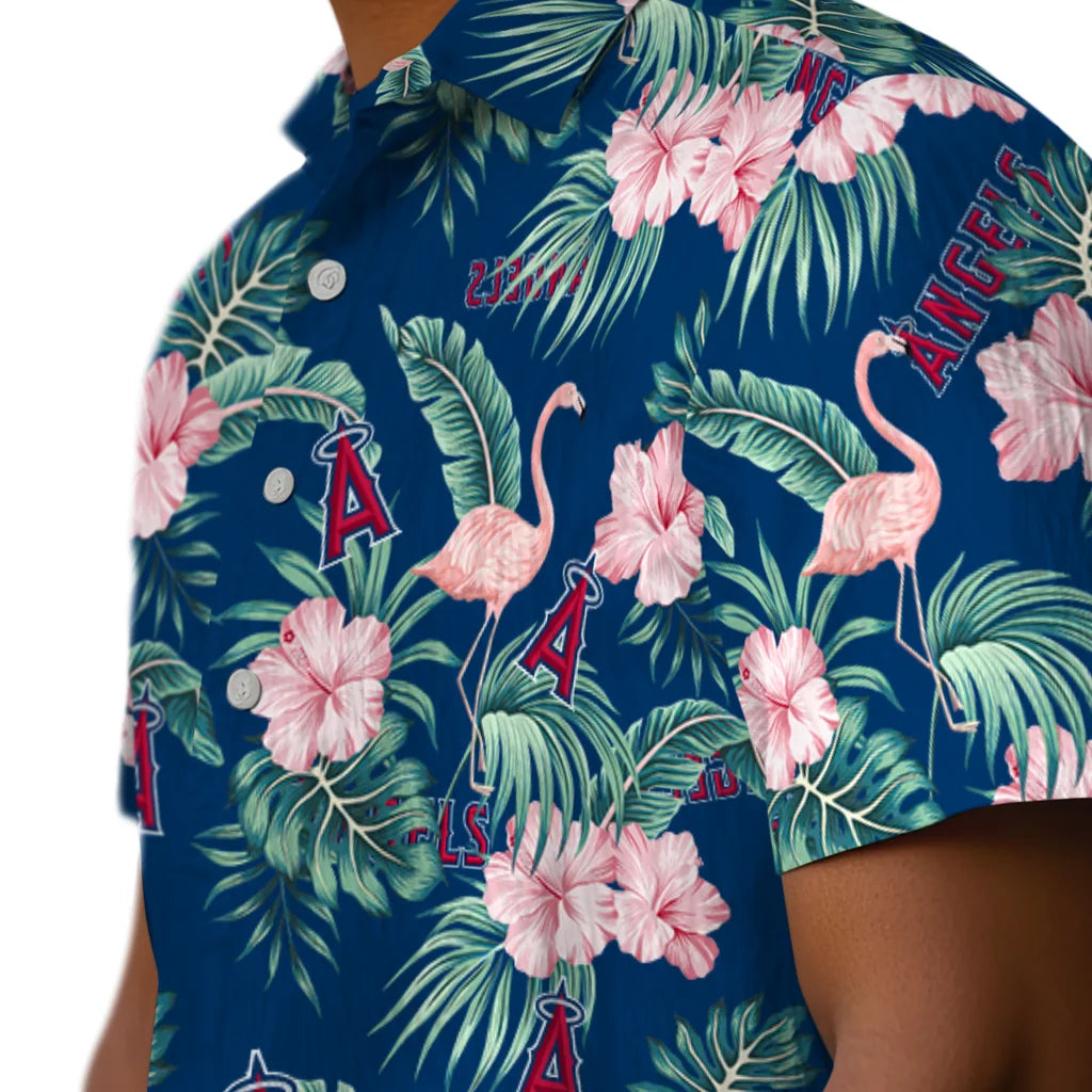 Los Angeles Angels Hawaiian Shirt - Flamingo and Hibiscus | Moonbestprint
