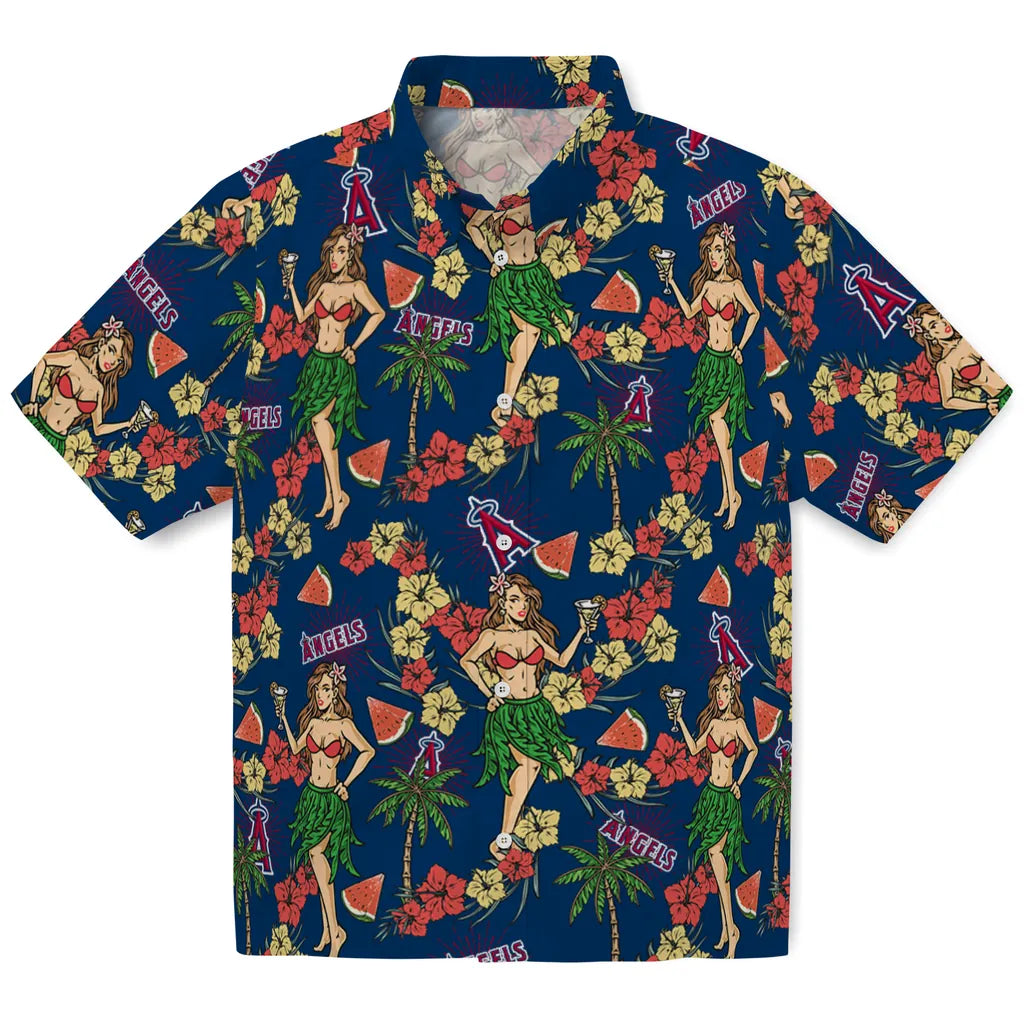 Los Angeles Angels Hawaiian Shirt - Hawaiian Girls Design | Moonbestprint