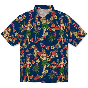 Los Angeles Angels Hawaiian Shirt - Hawaiian Girls Design | Moonbestprint