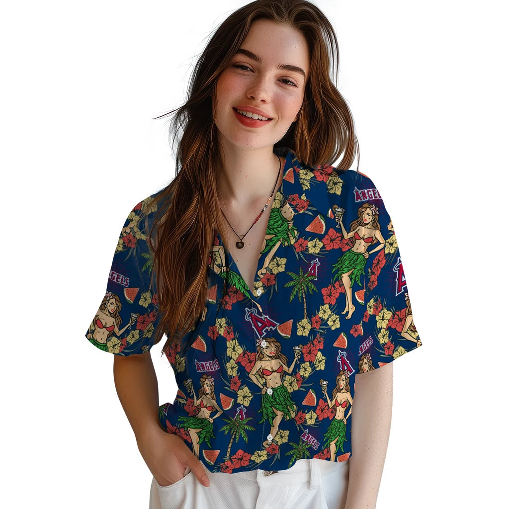 Los Angeles Angels Hawaiian Shirt - Hawaiian Girls Design | Moonbestprint