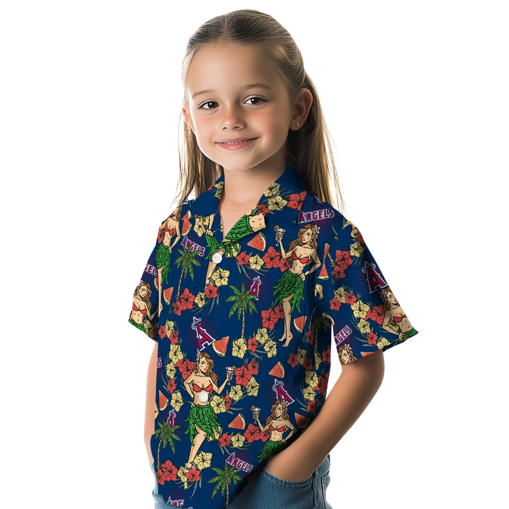 Los Angeles Angels Hawaiian Shirt - Hawaiian Girls Design | Moonbestprint