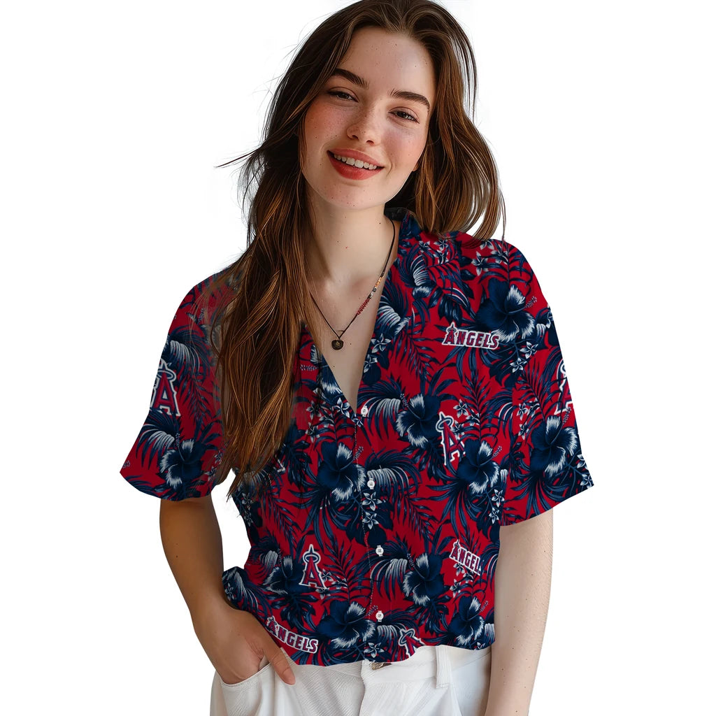 Los Angeles Angels Hawaiian Shirt - Hibiscus Exotic | Moonbestprint
