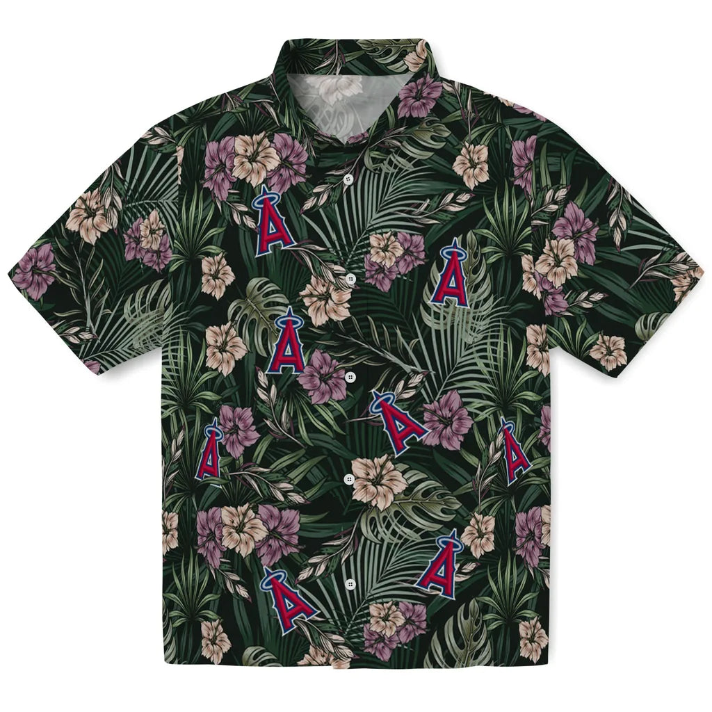 Los Angeles Angels Hawaiian Shirt - Hibiscus Leaves Pattern | Moonbestprint