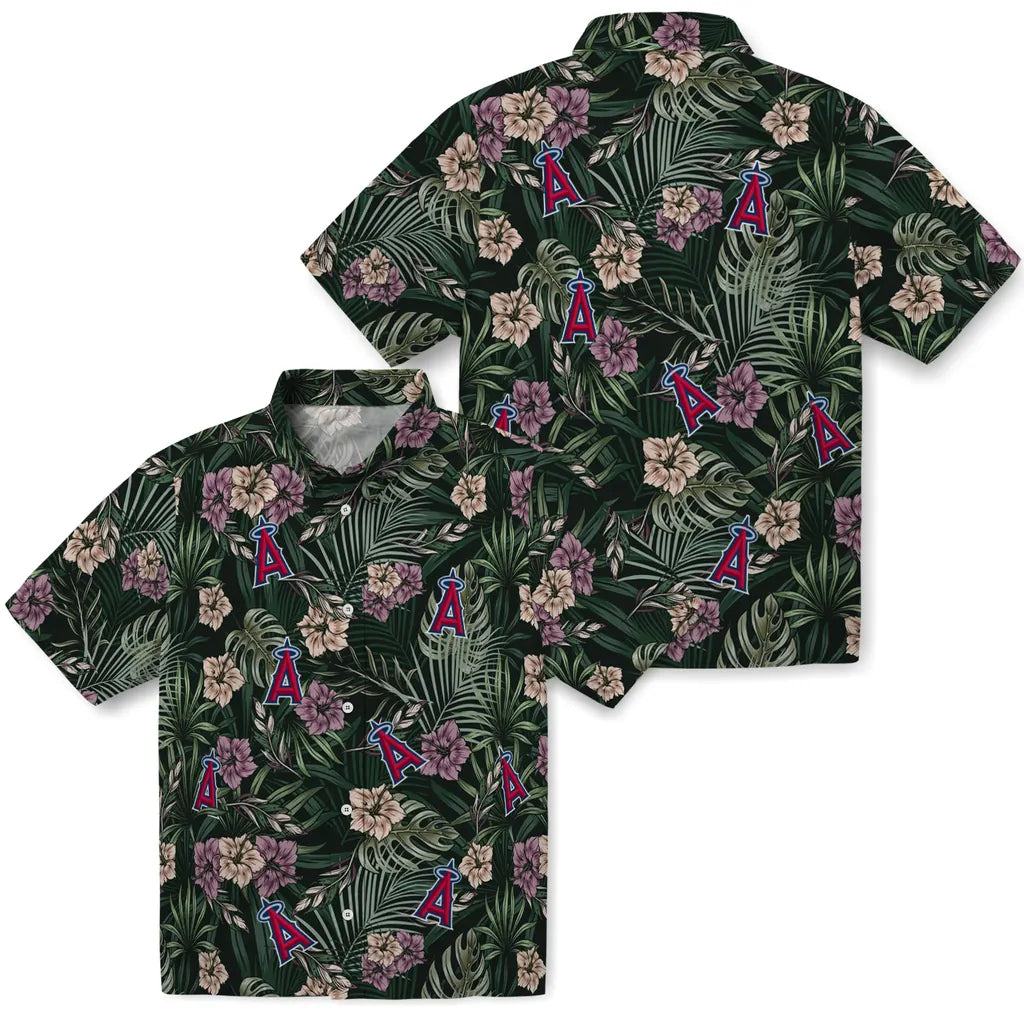 Los Angeles Angels Hawaiian Shirt - Hibiscus Leaves Pattern | Moonbestprint