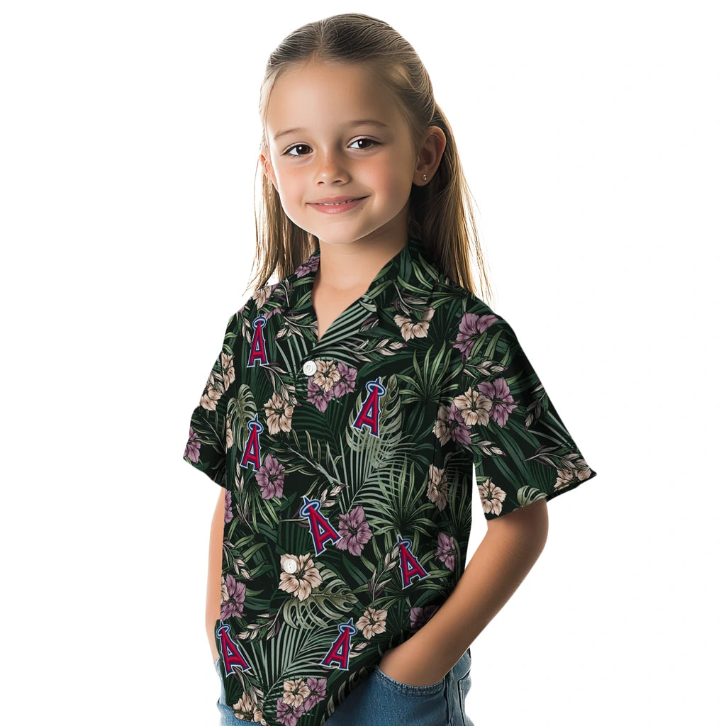 Los Angeles Angels Hawaiian Shirt - Hibiscus Leaves Pattern | Moonbestprint