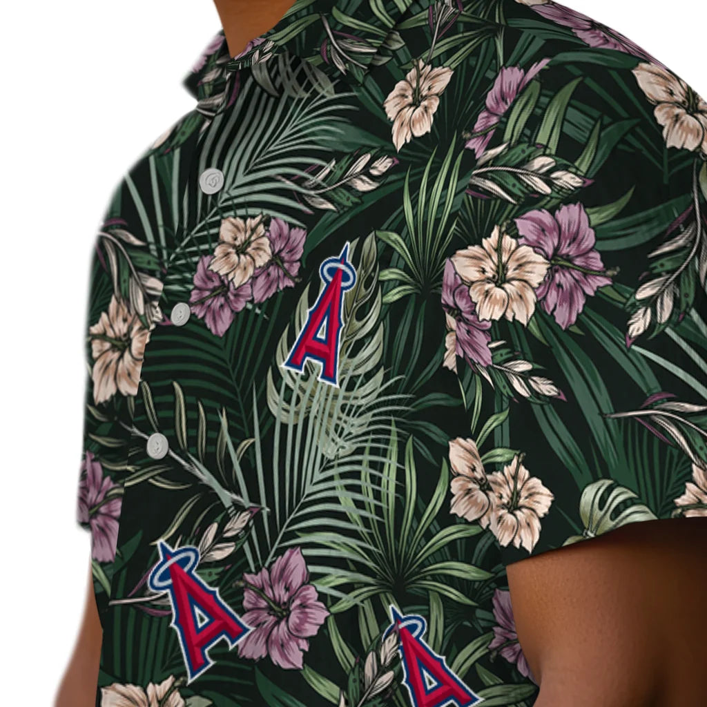 Los Angeles Angels Hawaiian Shirt - Hibiscus Leaves Pattern | Moonbestprint