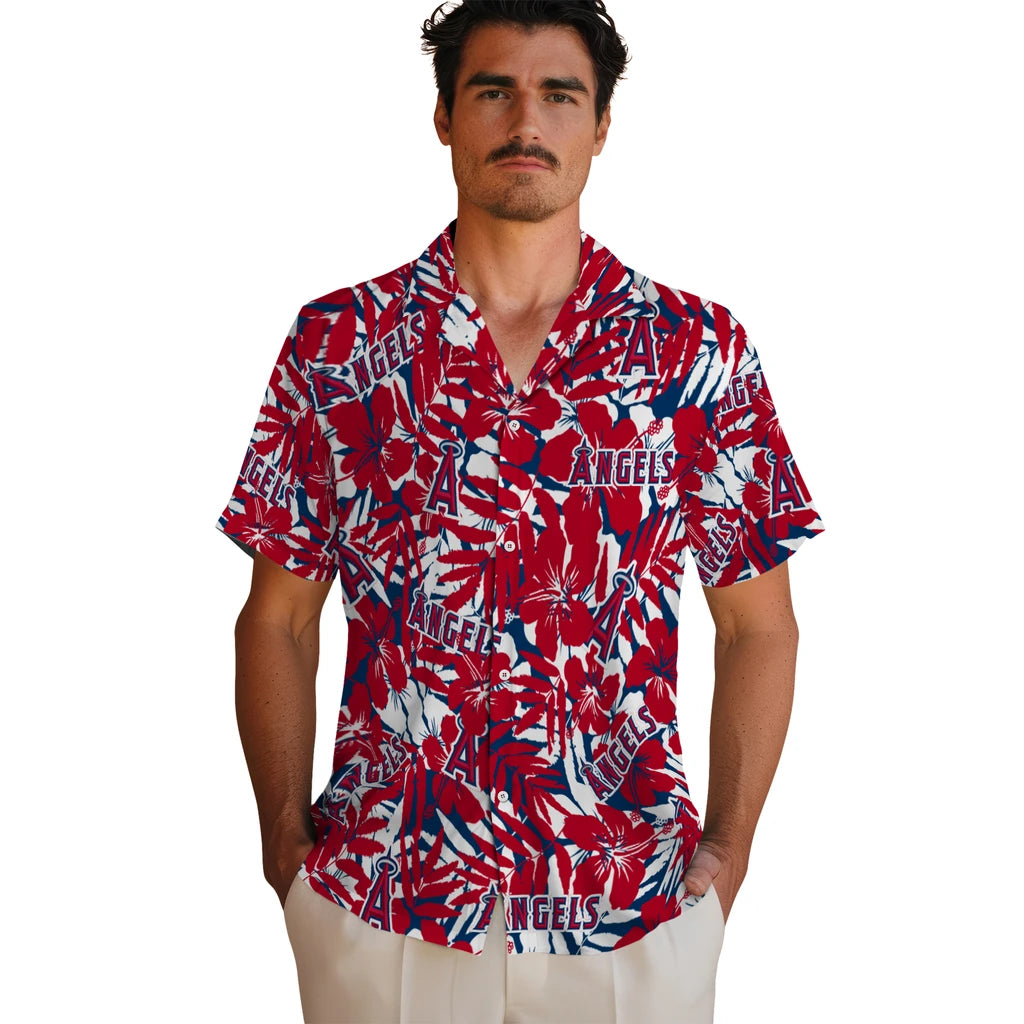 Los Angeles Angels Hawaiian Shirt - Hibiscus Overlay | Moonbestprint