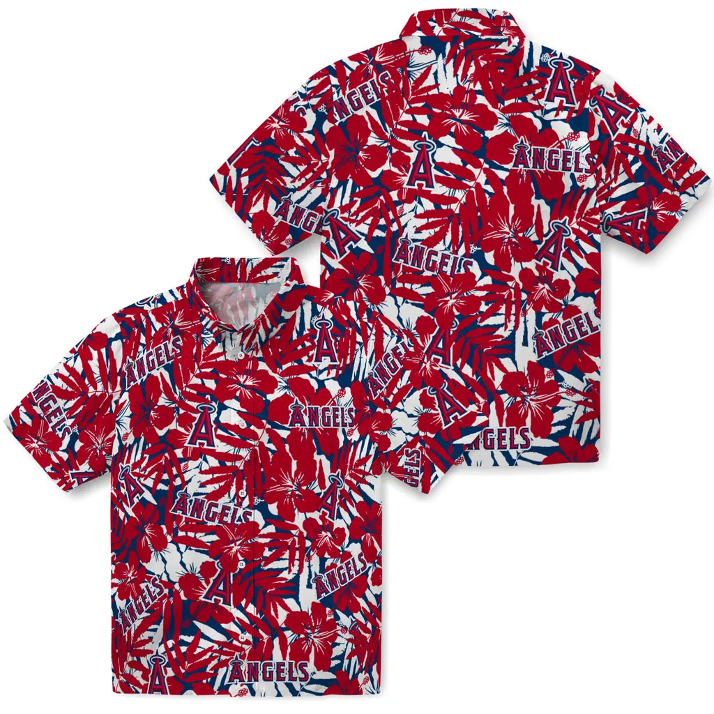Los Angeles Angels Hawaiian Shirt - Hibiscus Overlay | Moonbestprint