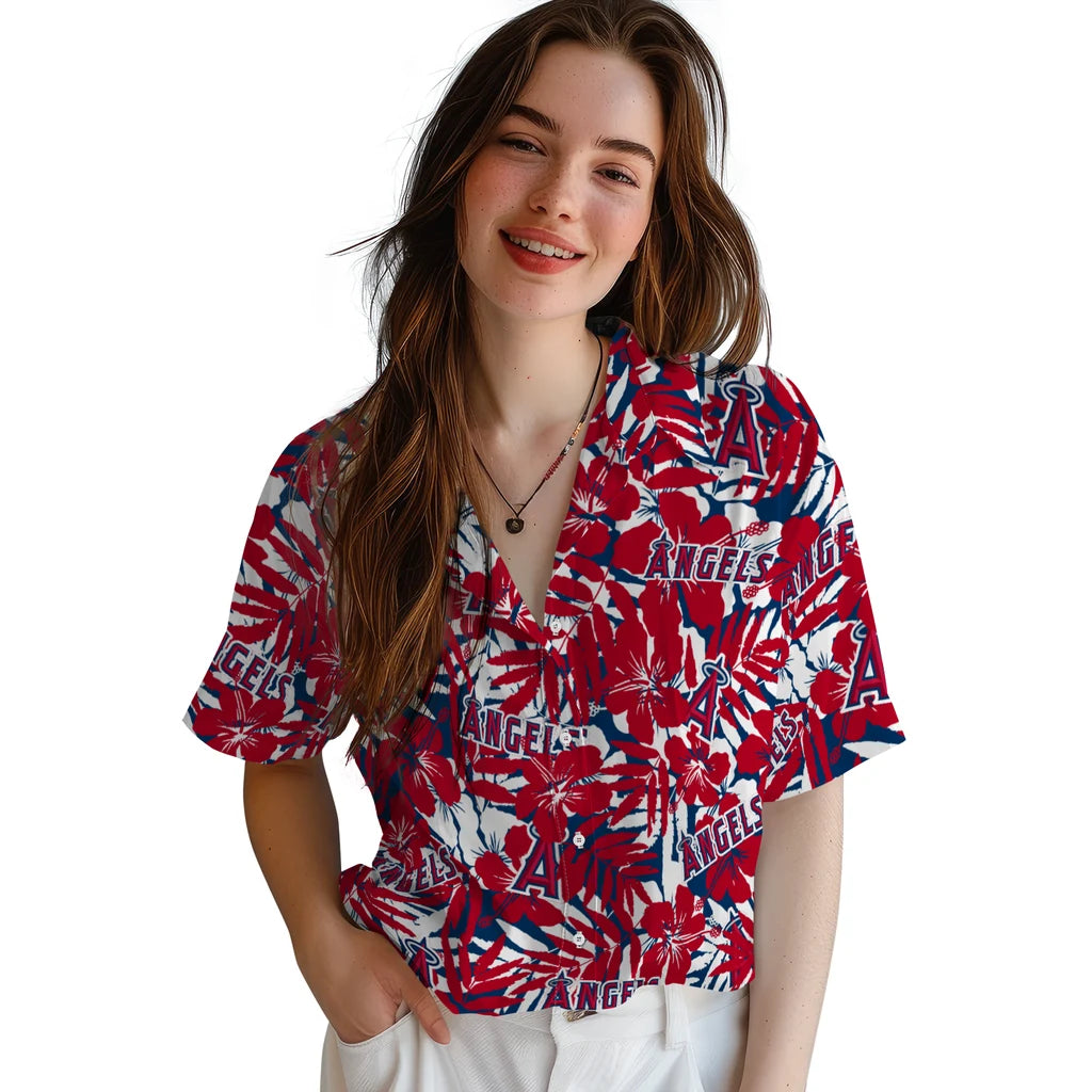 Los Angeles Angels Hawaiian Shirt - Hibiscus Overlay | Moonbestprint