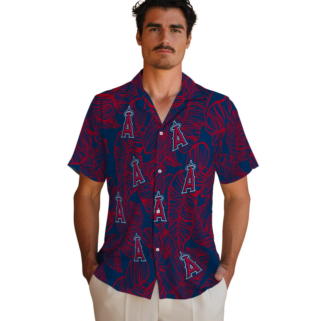 Los Angeles Angels Hawaiian Shirt - Leaf Outline | Moonbestprint
