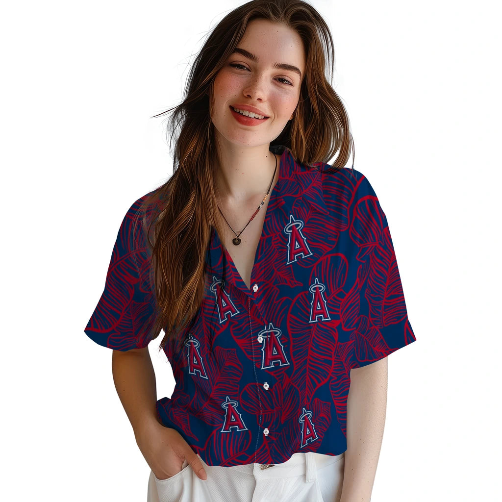 Los Angeles Angels Hawaiian Shirt - Leaf Outline | Moonbestprint