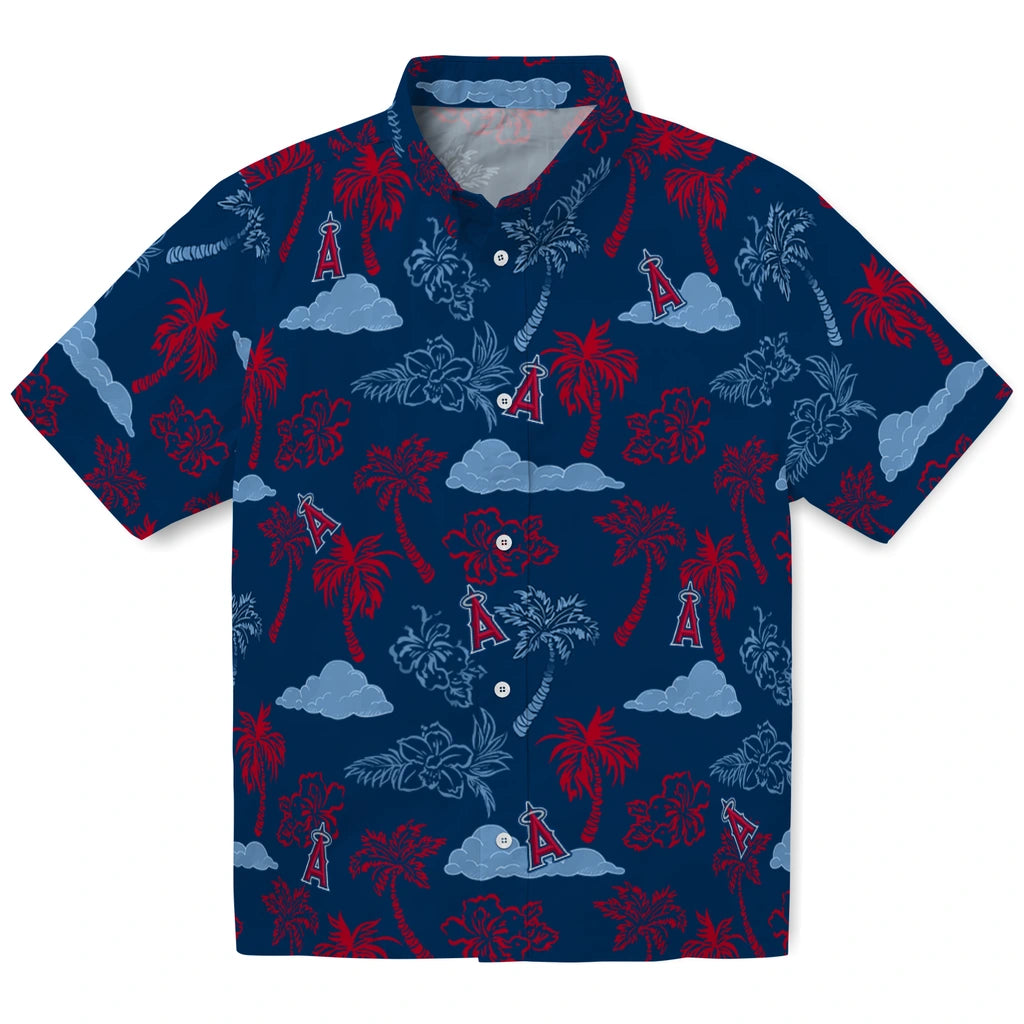 Los Angeles Angels Hawaiian Shirt - Palm And Clouds | Moonbestprint