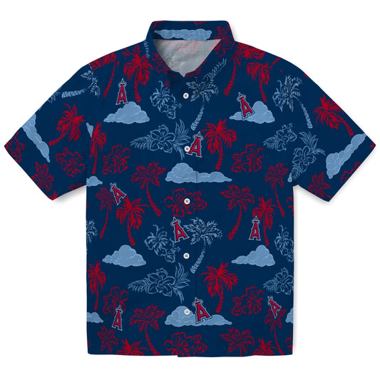 Los Angeles Angels Hawaiian Shirt - Palm And Clouds | Moonbestprint