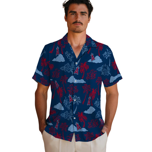 Los Angeles Angels Hawaiian Shirt - Palm And Clouds | Moonbestprint