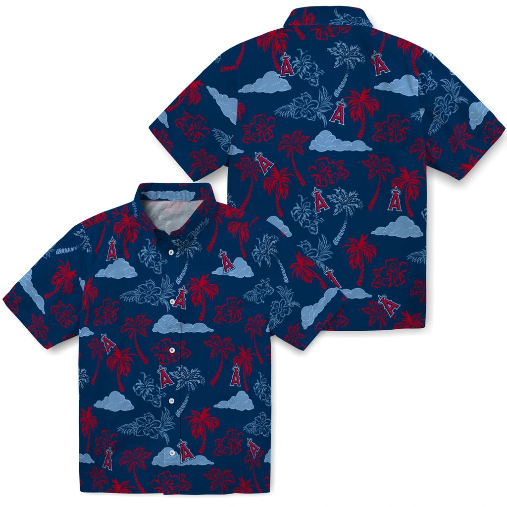 Los Angeles Angels Hawaiian Shirt - Palm And Clouds | Moonbestprint