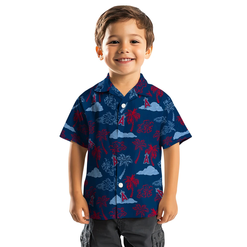 Los Angeles Angels Hawaiian Shirt - Palm And Clouds | Moonbestprint