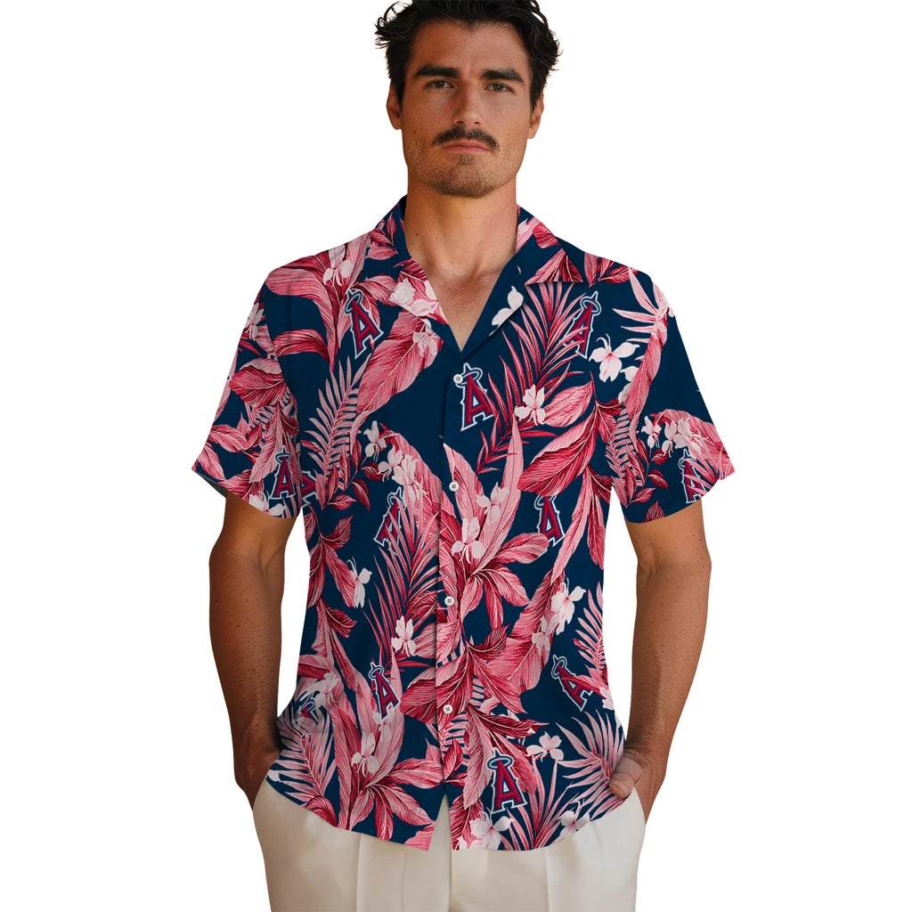 Los Angeles Angels Hawaiian Shirt - Palm Leaves | Moonbestprint