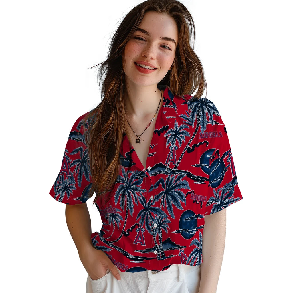 Los Angeles Angels Hawaiian Shirt - Palm Sunset | Moonbestprint