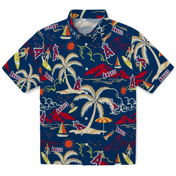 Los Angeles Angels Hawaiian Shirt - Palm Tree Island | Moonbestprint