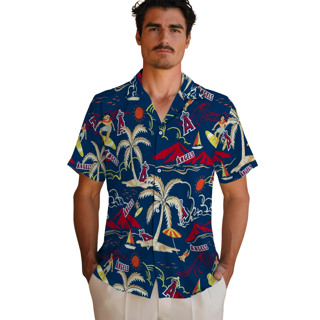 Los Angeles Angels Hawaiian Shirt - Palm Tree Island | Moonbestprint