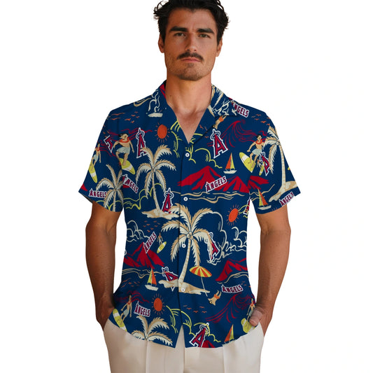 Los Angeles Angels Hawaiian Shirt - Palm Tree Island | Moonbestprint