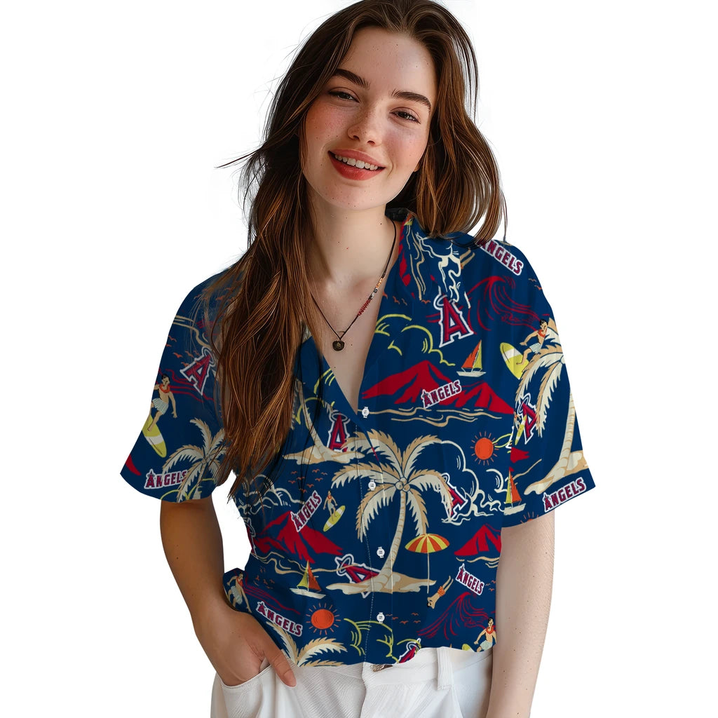 Los Angeles Angels Hawaiian Shirt - Palm Tree Island | Moonbestprint