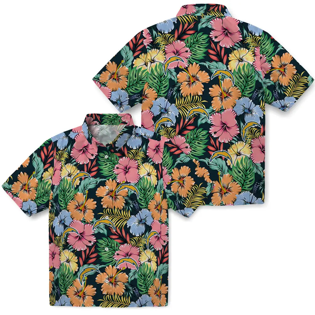 Los Angeles Chargers Hawaiian Shirt - Brilliant Hibiscus Garden | Moonbestprint