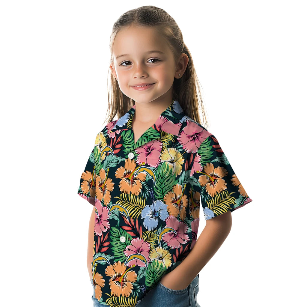 Los Angeles Chargers Hawaiian Shirt - Brilliant Hibiscus Garden | Moonbestprint