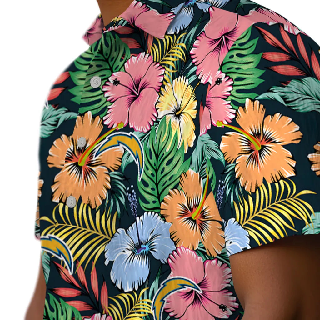 Los Angeles Chargers Hawaiian Shirt - Brilliant Hibiscus Garden | Moonbestprint