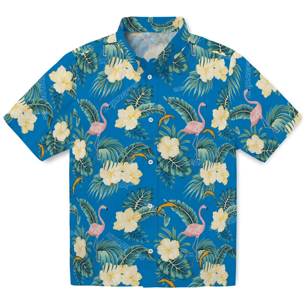 Los Angeles Chargers Hawaiian Shirt - Flamingo and Hibiscus | Moonbestprint