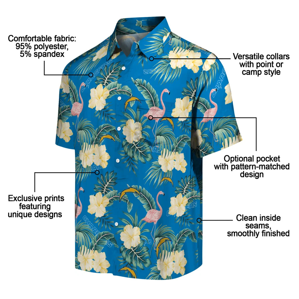 Los Angeles Chargers Hawaiian Shirt - Flamingo and Hibiscus | Moonbestprint