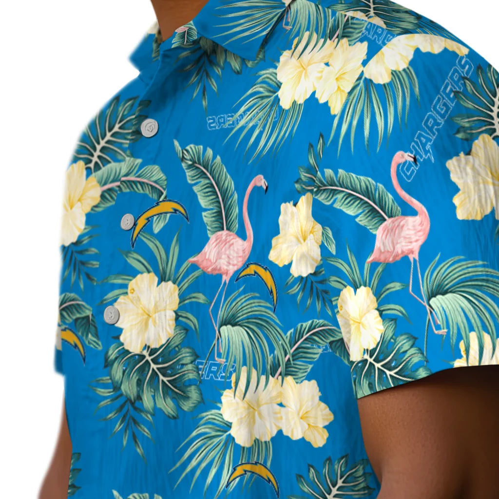 Los Angeles Chargers Hawaiian Shirt - Flamingo and Hibiscus | Moonbestprint
