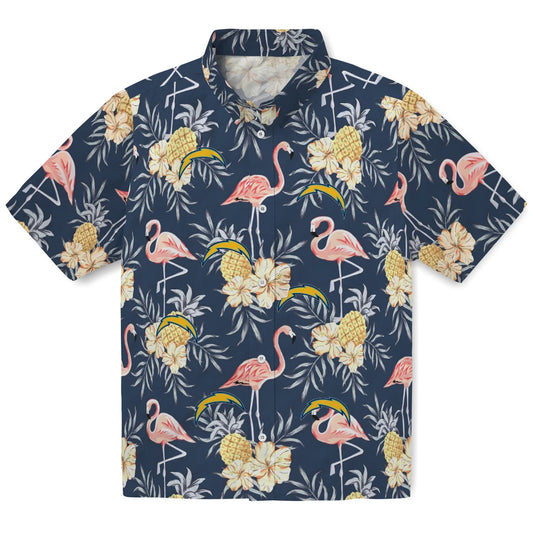 Los Angeles Chargers Hawaiian Shirt - Flamingo Hibiscus | Moonbestprint