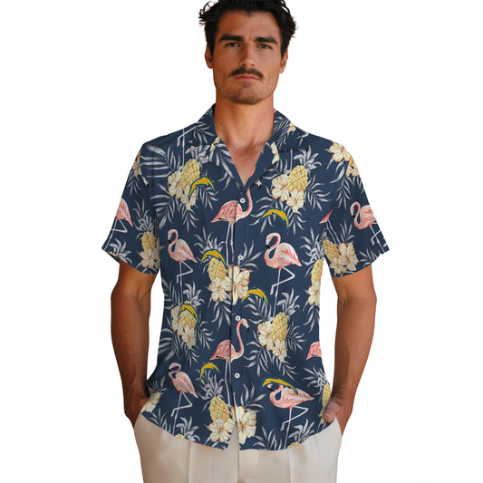 Los Angeles Chargers Hawaiian Shirt - Flamingo Hibiscus | Moonbestprint