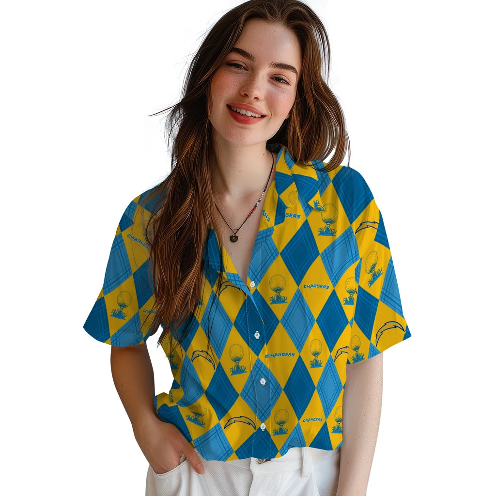 Los Angeles Chargers Hawaiian Shirt - Golfing Plaid | Moonbestprint