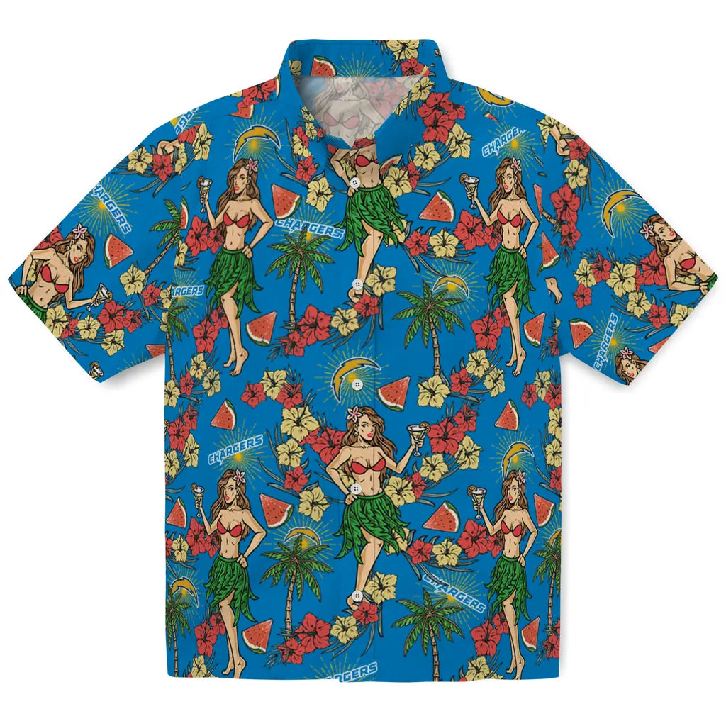 Los Angeles Chargers Hawaiian Shirt - Hawaiian Girls Design | Moonbestprint