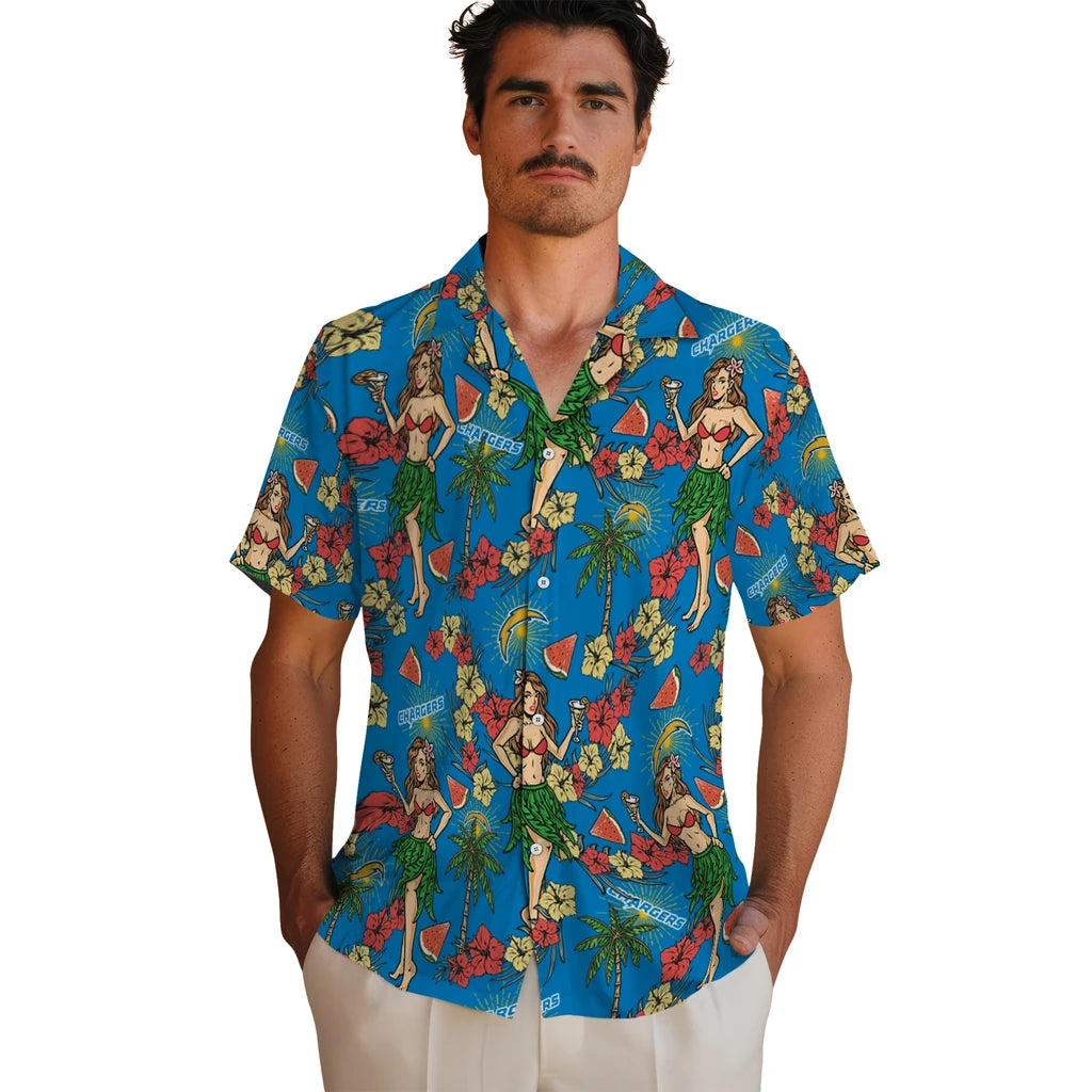 Los Angeles Chargers Hawaiian Shirt - Hawaiian Girls Design | Moonbestprint