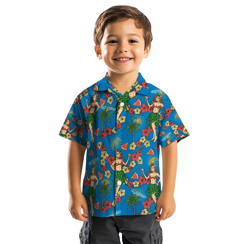 Los Angeles Chargers Hawaiian Shirt - Hawaiian Girls Design | Moonbestprint