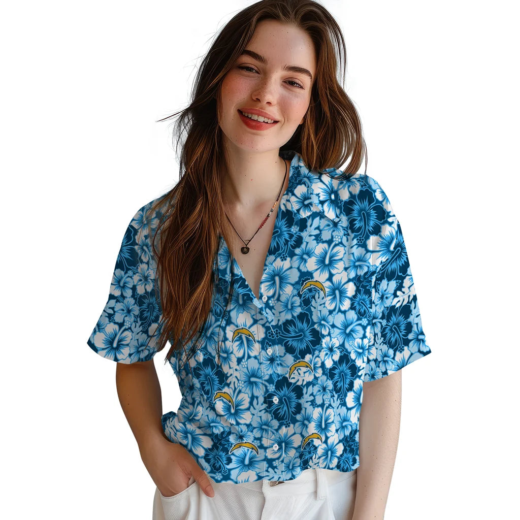 Los Angeles Chargers Hawaiian Shirt - Hibiscus Blooms | Moonbestprint