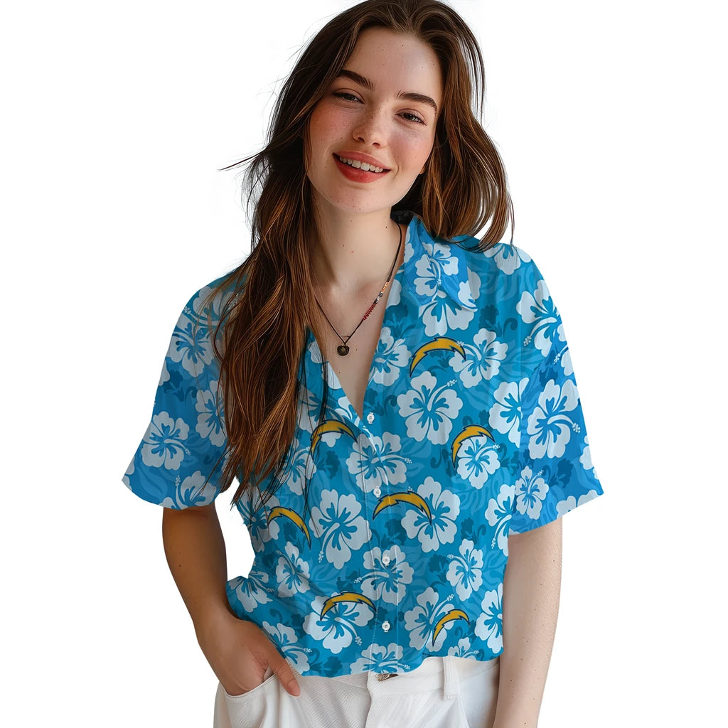 Los Angeles Chargers Hawaiian Shirt - Hibiscus Cluster | Moonbestprint