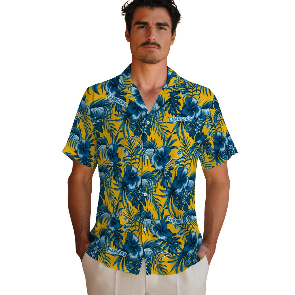 Los Angeles Chargers Hawaiian Shirt - Hibiscus Exotic | Moonbestprint