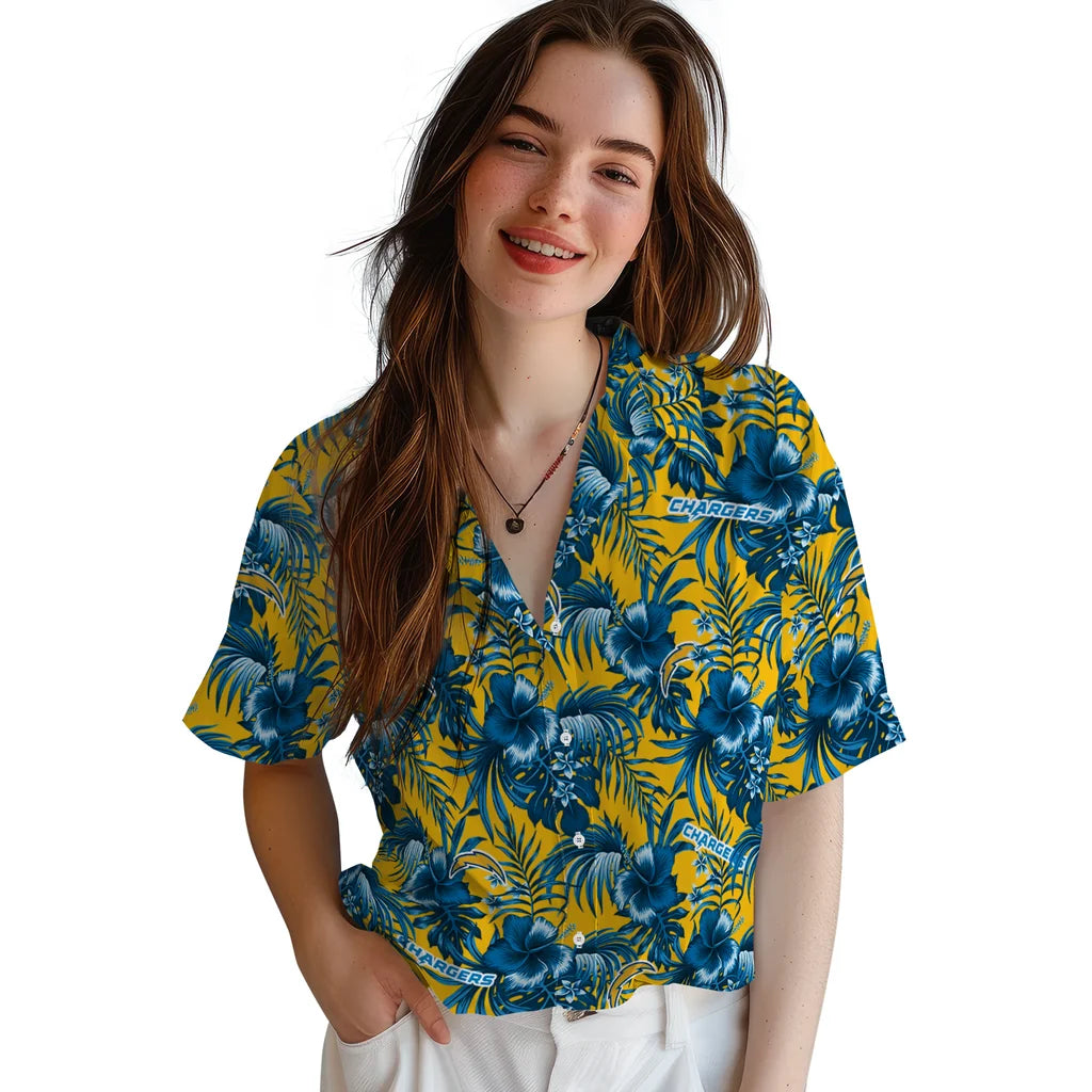 Los Angeles Chargers Hawaiian Shirt - Hibiscus Exotic | Moonbestprint