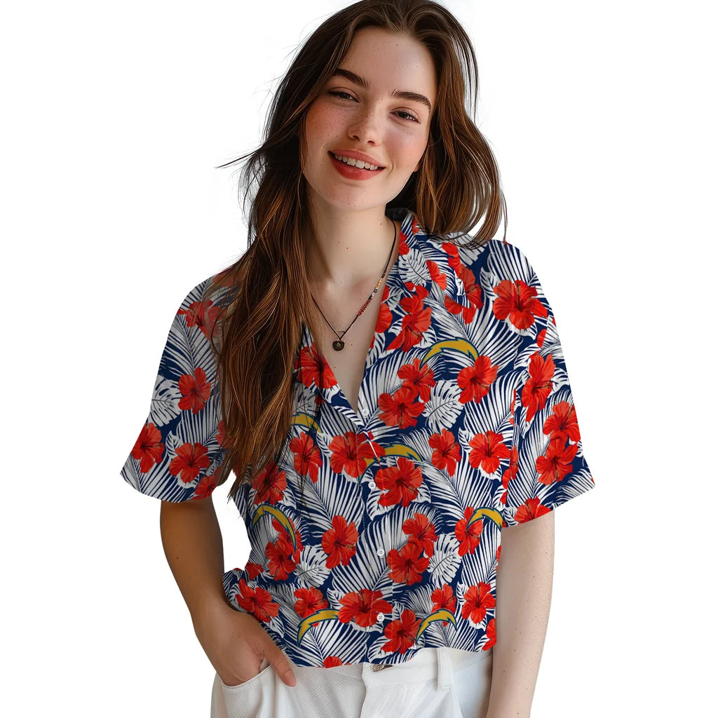 Los Angeles Chargers Hawaiian Shirt - Hibiscus Fiesta | Moonbestprint