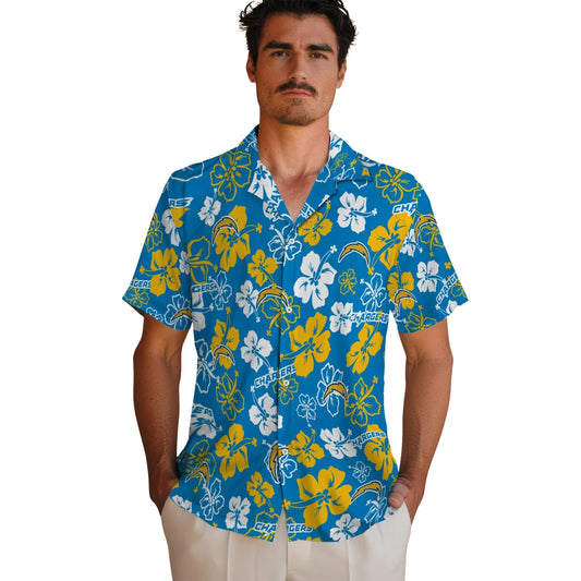 Los Angeles Chargers Hawaiian Shirt - Hibiscus Flower Design | Moonbestprint