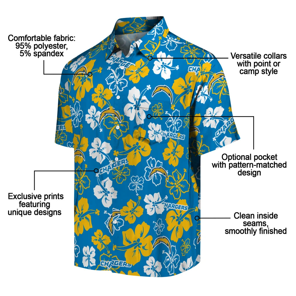 Los Angeles Chargers Hawaiian Shirt - Hibiscus Flower Design | Moonbestprint