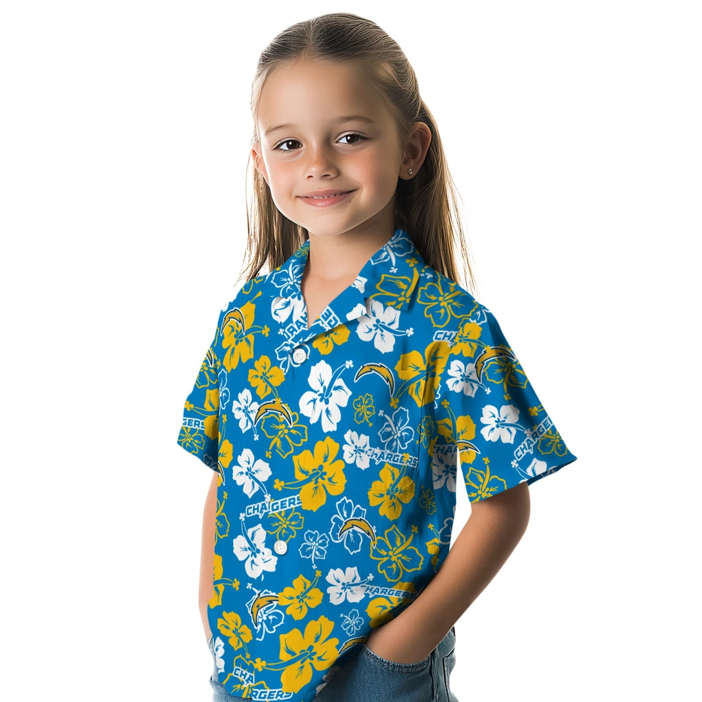 Los Angeles Chargers Hawaiian Shirt - Hibiscus Flower Design | Moonbestprint