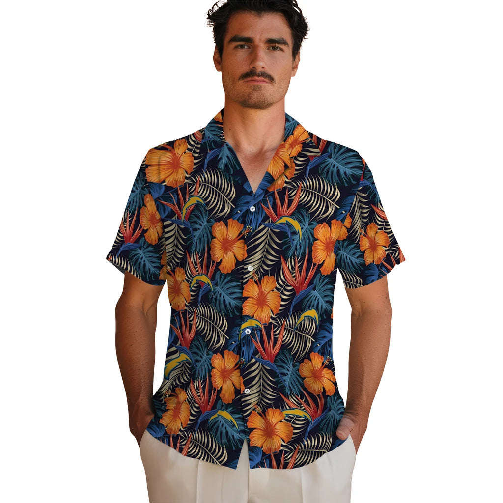 Los Angeles Chargers Hawaiian Shirt - Hibiscus Foliage | Moonbestprint