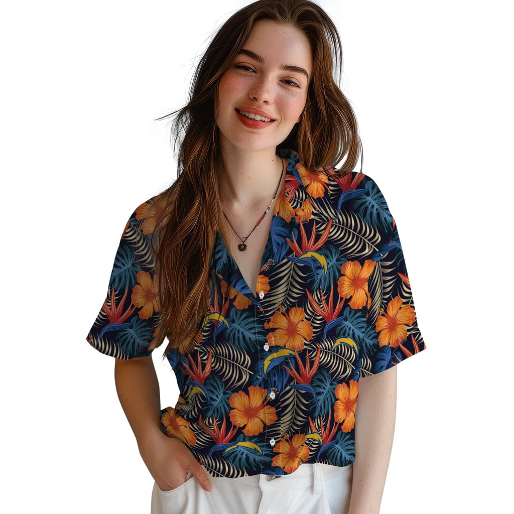 Los Angeles Chargers Hawaiian Shirt - Hibiscus Foliage | Moonbestprint