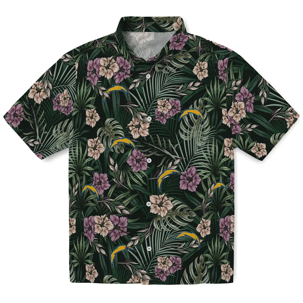 Los Angeles Chargers Hawaiian Shirt - Hibiscus Leaves Pattern | Moonbestprint