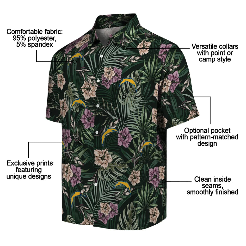 Los Angeles Chargers Hawaiian Shirt - Hibiscus Leaves Pattern | Moonbestprint